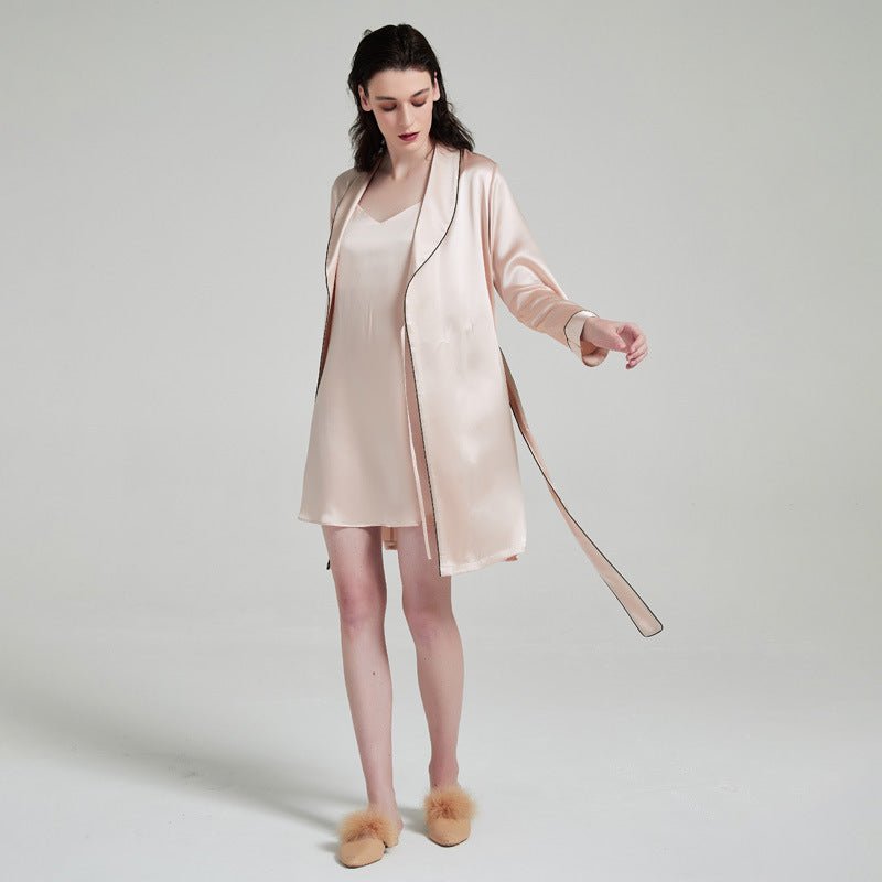 19 momme mulberry silk robe set with 100% silk slip sleepwear