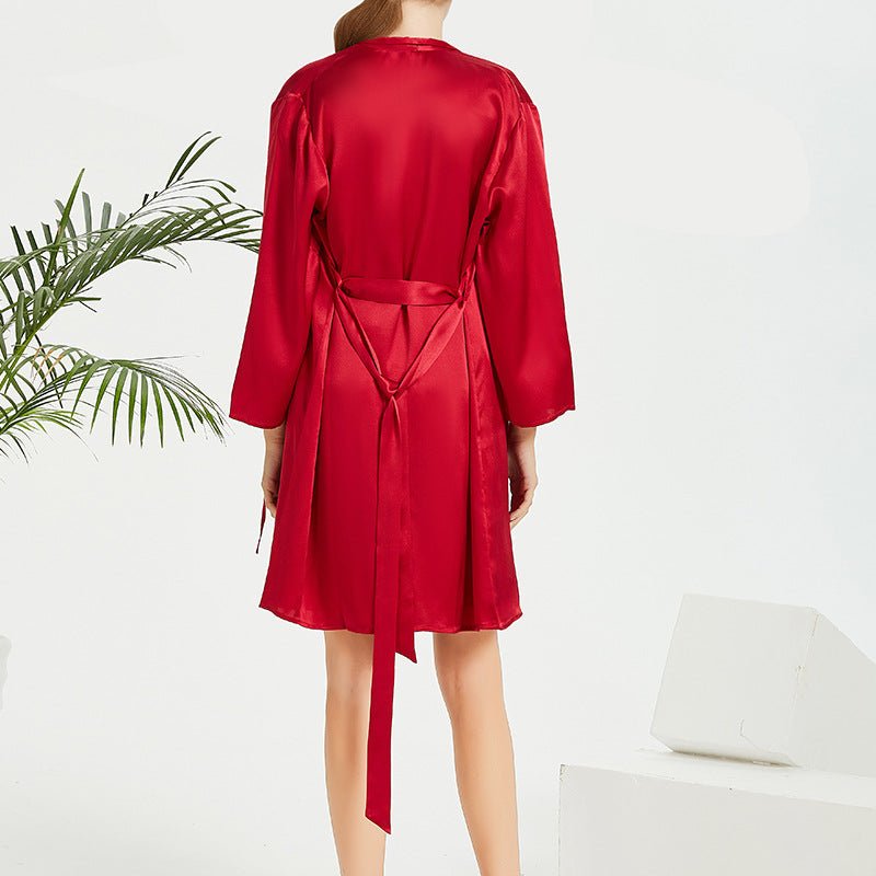 19 Momme French Style Silk Bridal Robe Set RedM for Women - SLEEPWEAR by CALYPHIA