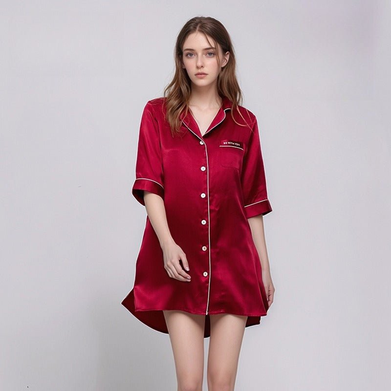 blue silk shirt dress for women with smooth drape