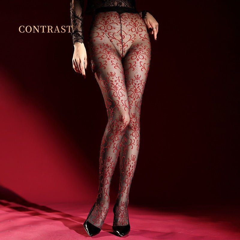 elegant vine jacquard tights with refined patterned finish