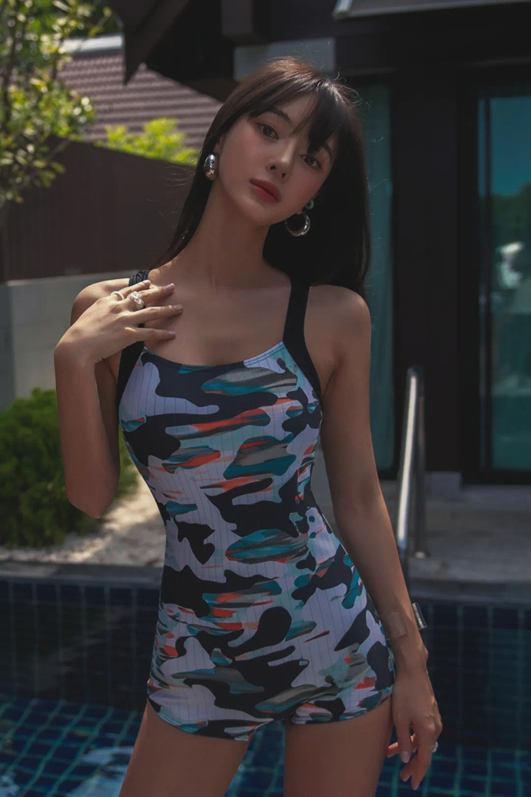 Modest One Piece Swimwear with Shorts