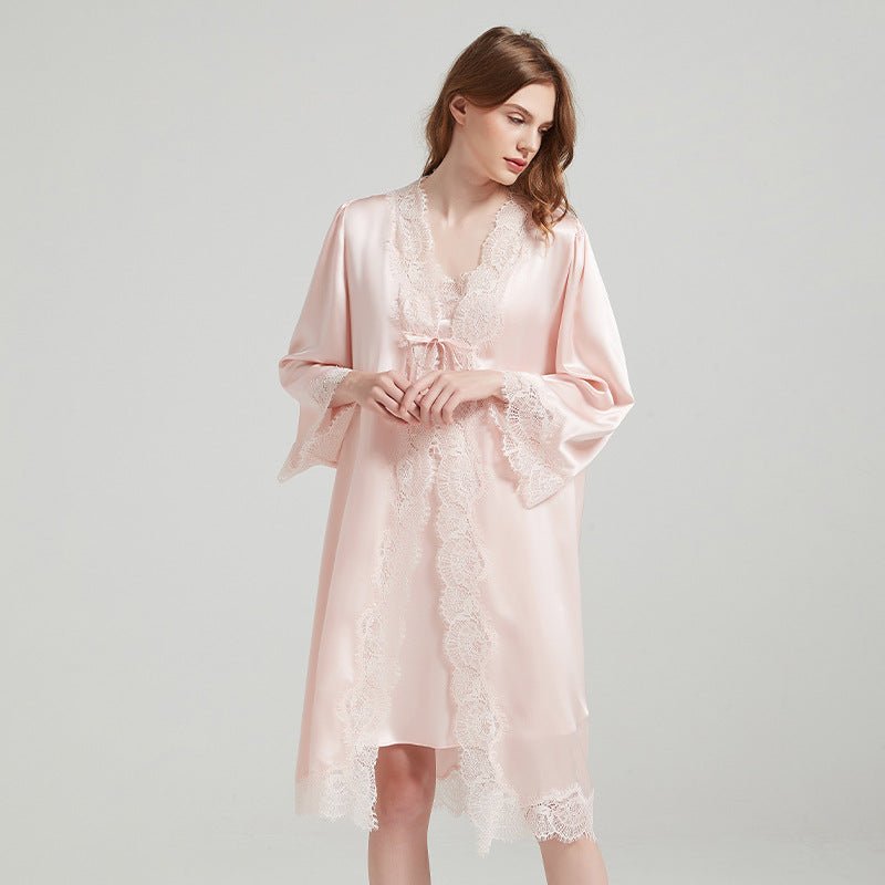 Lace silk robe set women with romantic design