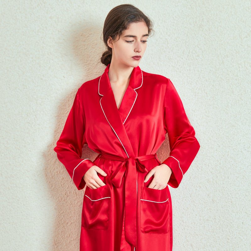 long silk wedding robe for women with waist tie