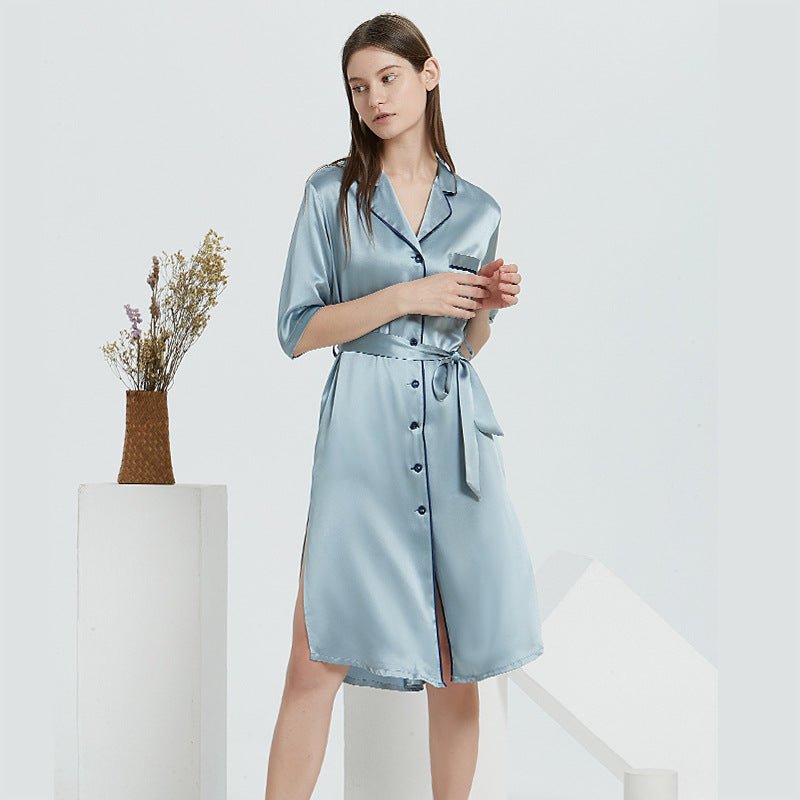 mulberry silk nightdress with belt and side slit elegant silhouette