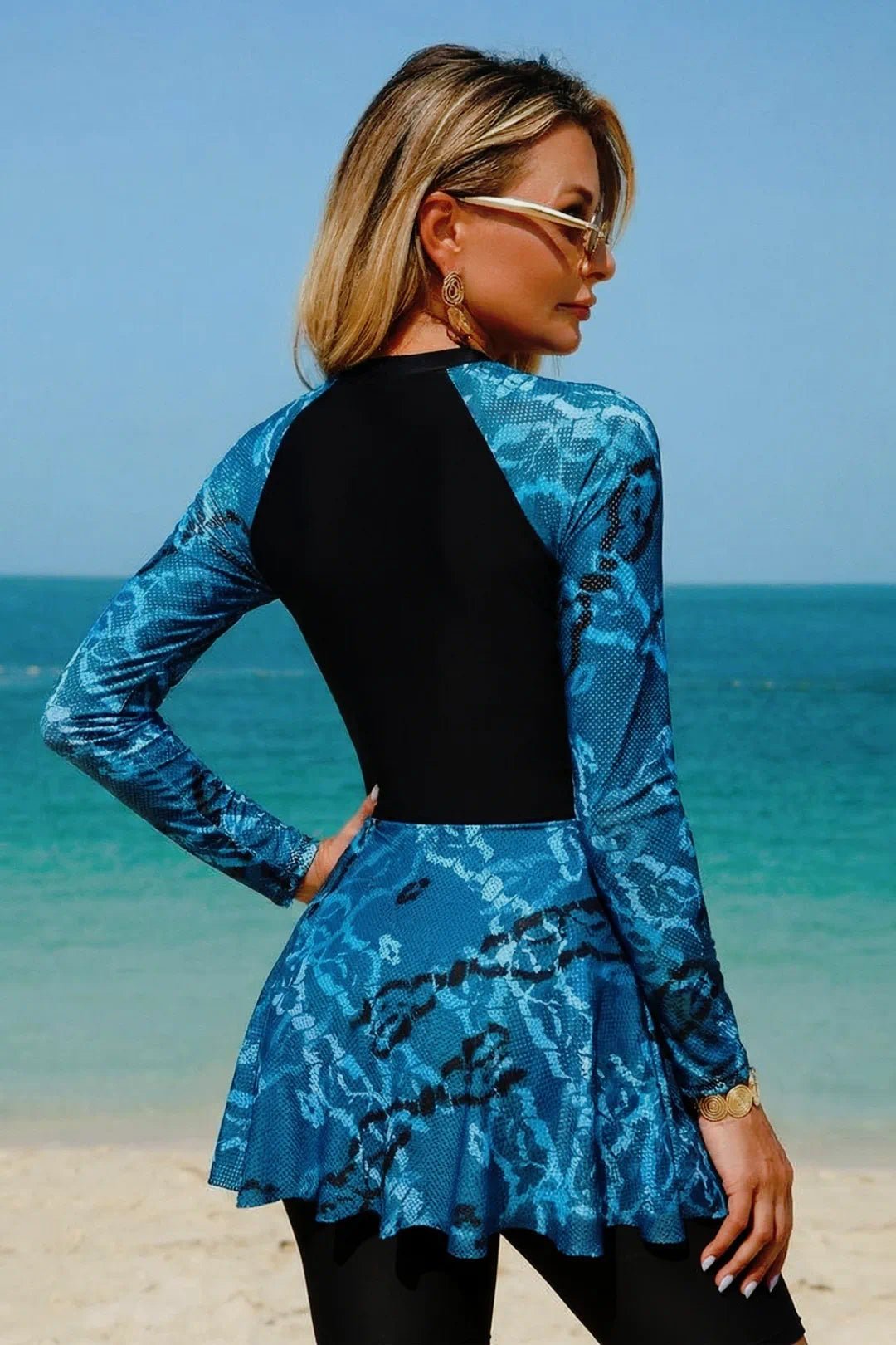 Printed Swim Dress Set BlackS for Women - Swimwear by CALYPHIA