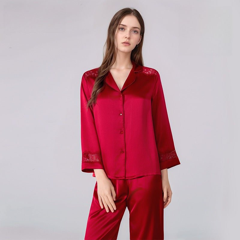 red silk pajama set for women with smooth shine