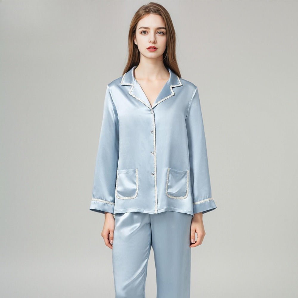 silk pajama set with full length pants for women