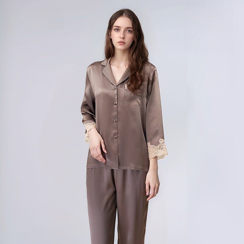 Silk pajamas women set front view with smooth fabric