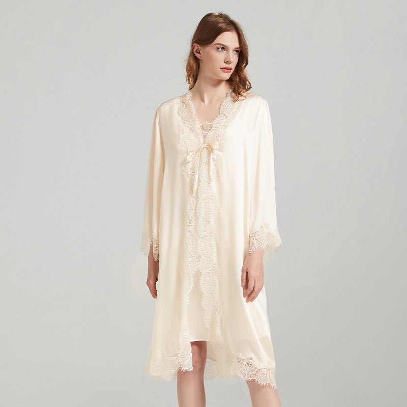 Silk robe and slip set women elegant two piece nightwear