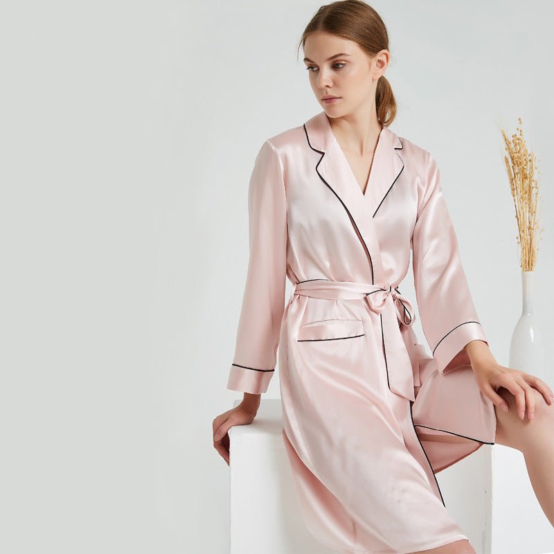 Silk robe women with collar and pocket design
