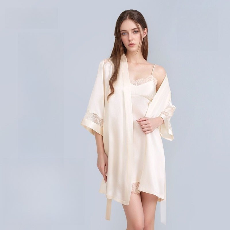 Silk slip dress and robe set with lightweight and smooth texture