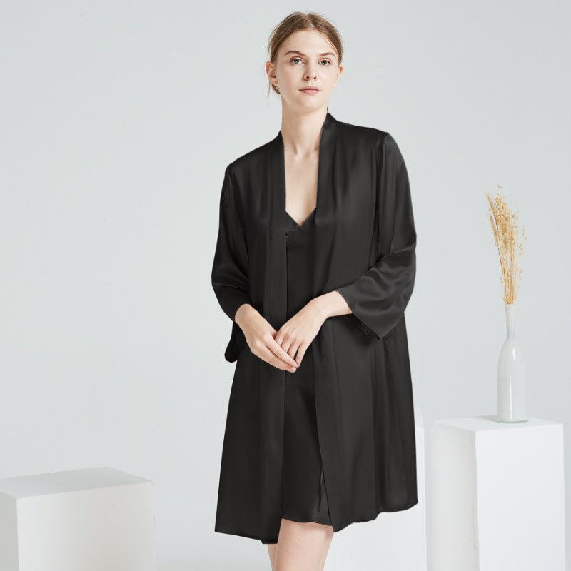 smooth mulberry silk robe and slip set with minimal design