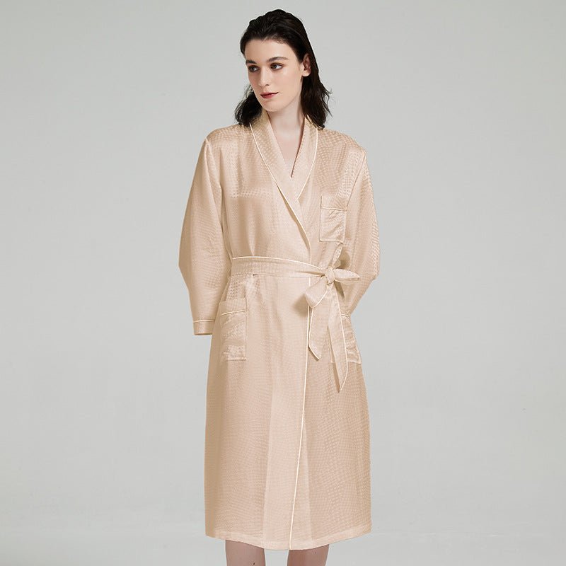 textured silk robe with belt and elegant long shape