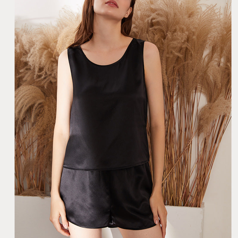 蝶绣 19姆米真丝背心短裤套装夏季100%桑蚕丝家居服睡衣两件套女