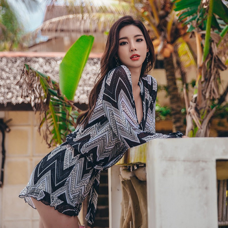 3 piece swimsuit women with long sleeve beach cover up