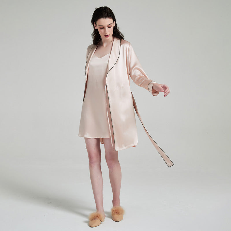 19 momme mulberry silk robe set with 100% silk slip sleepwear