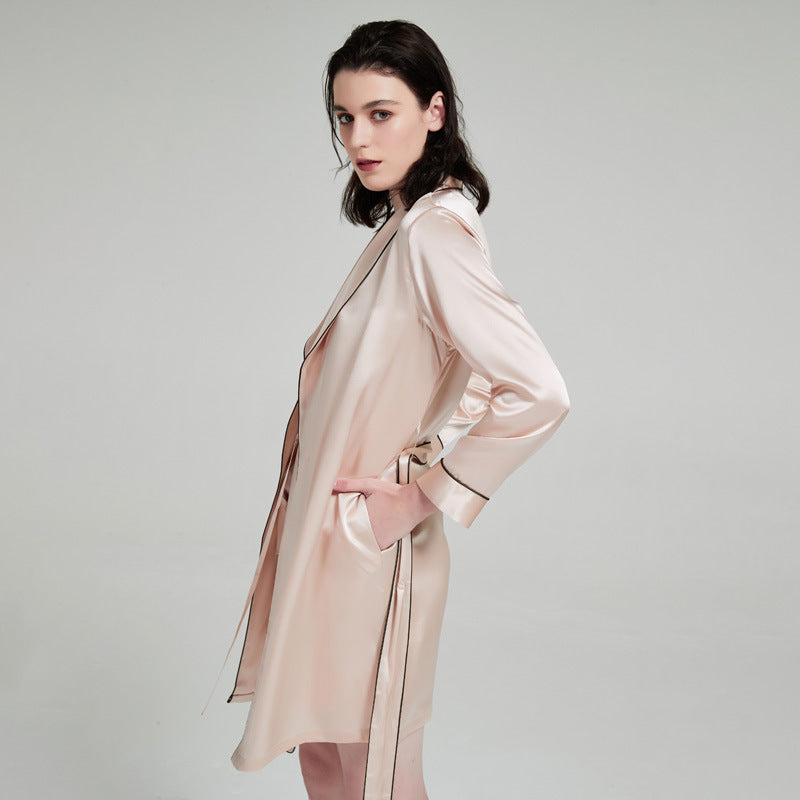 19姆米真丝吊带睡袍套装女 100%桑蚕丝家居服性感浴袍睡袍两件套