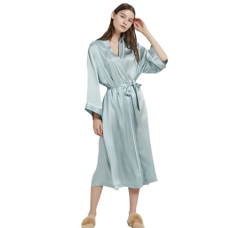 19姆米重磅真丝睡袍长款睡衣女100%桑蚕丝睡袍丝绸家居服批发