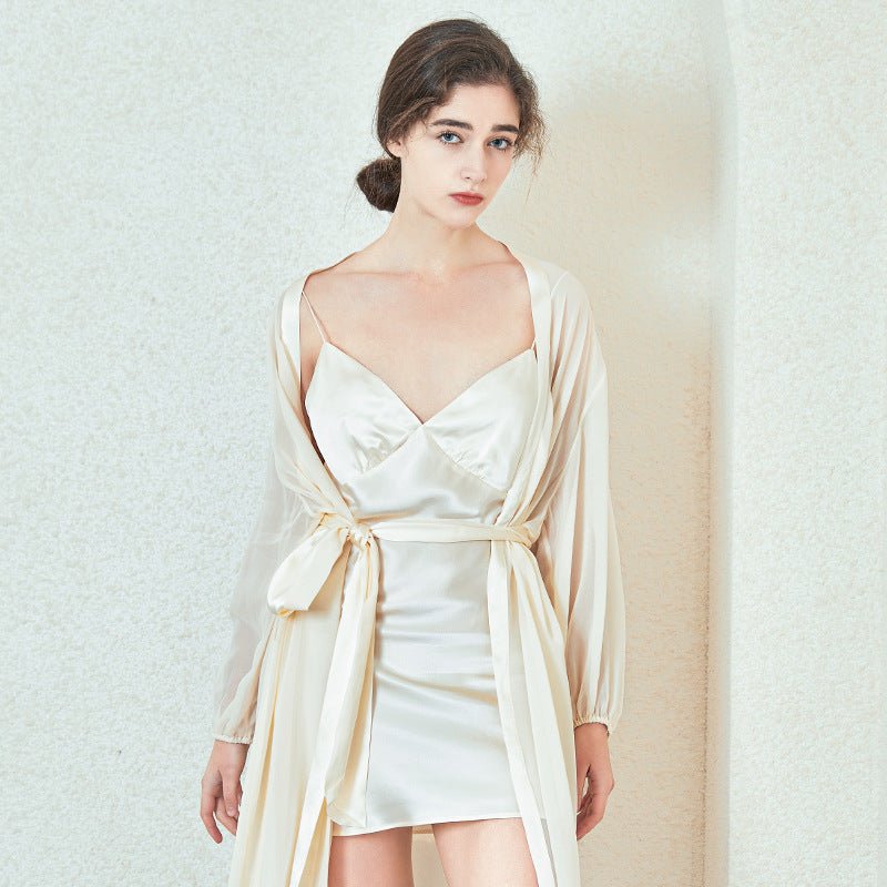 bridal silk robe set with soft elegant silhouette