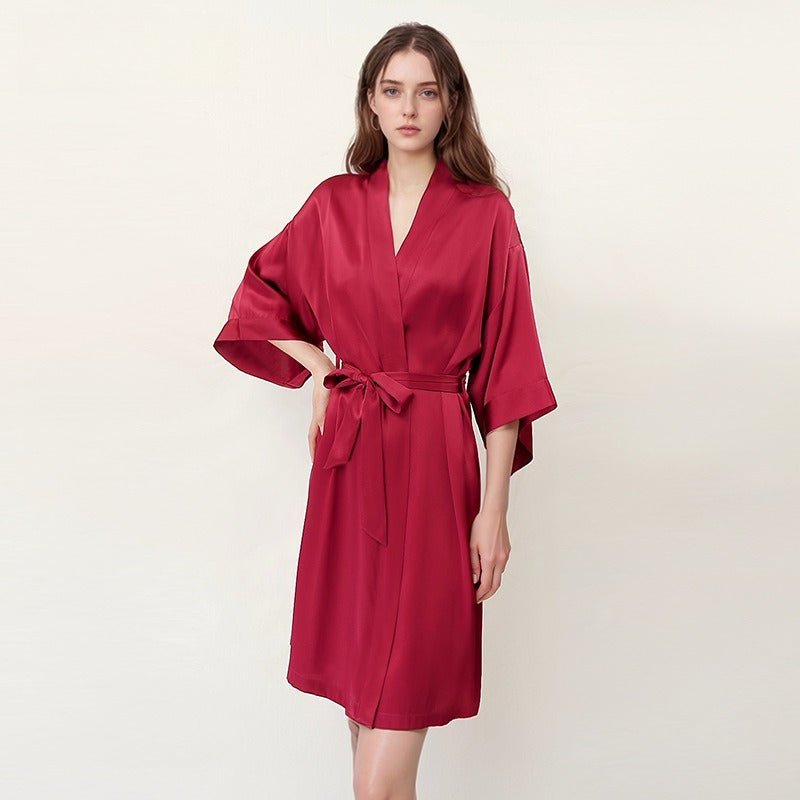 Elegant silk robe women side view minimalist luxury look