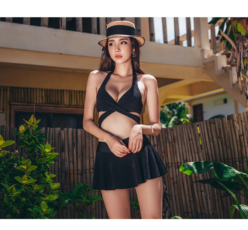elegant black skirted bikini for women
