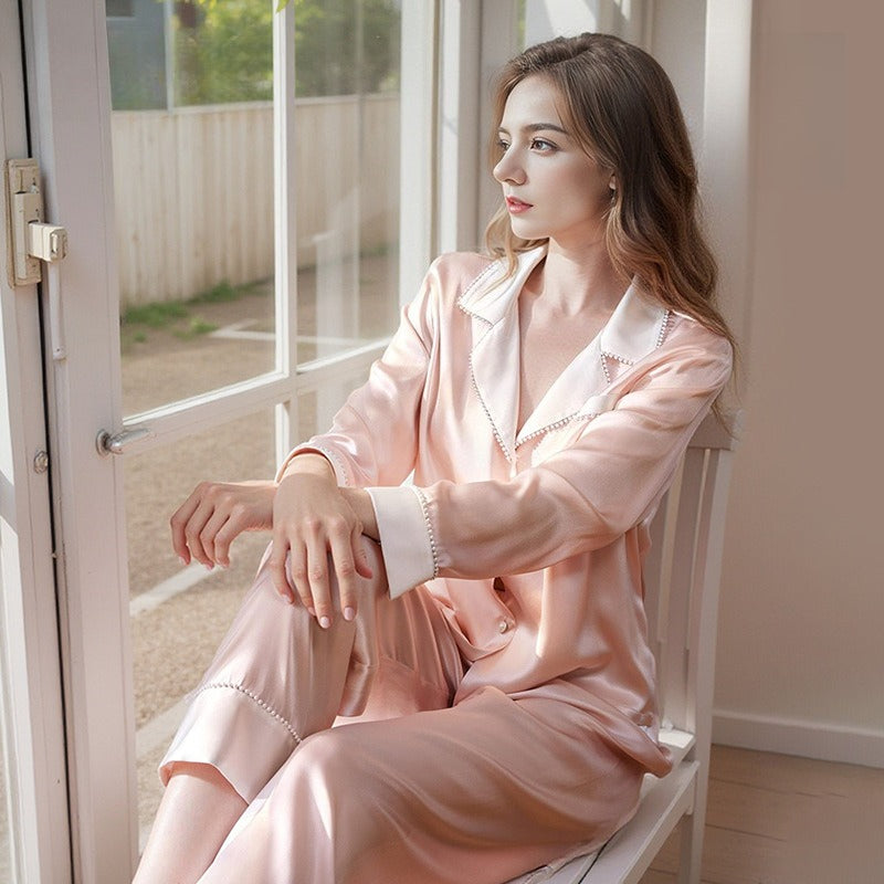 French style silk pajamas set for women with smooth and refined finish