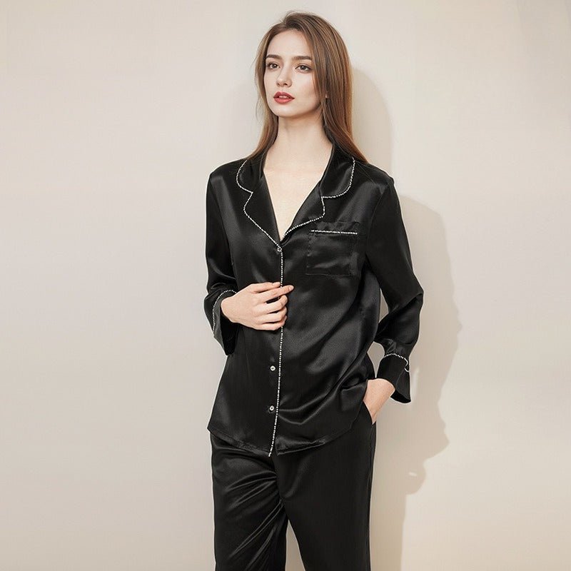 22 Momme Silk Pajama Set BlackS for Women - SLEEPWEAR by CALYPHIA