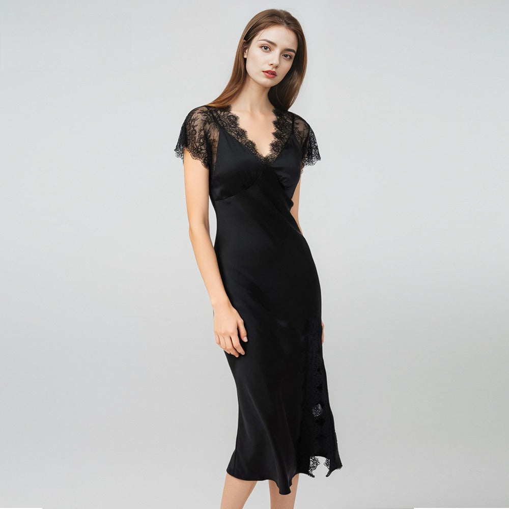 lace trim silk slip dress with elegant feminine style