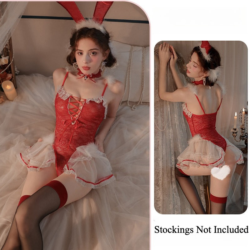 red lingerie bunny outfit for women