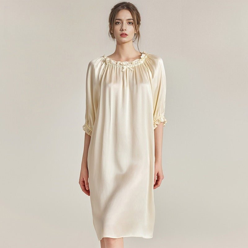 Long mulberry silk lounge dress for women in relaxed style