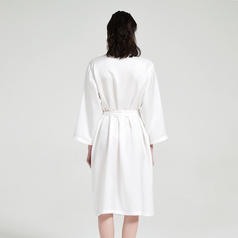 long silk bathrobe for women with refined textured finish