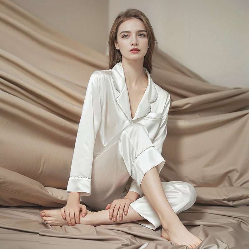 Long sleeve silk pajamas women in smooth mulberry silk
