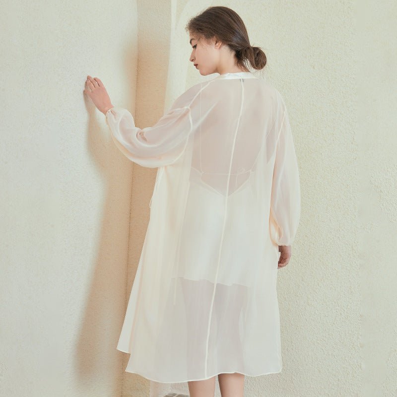 luxury silk nightwear set with long robe and slip dress