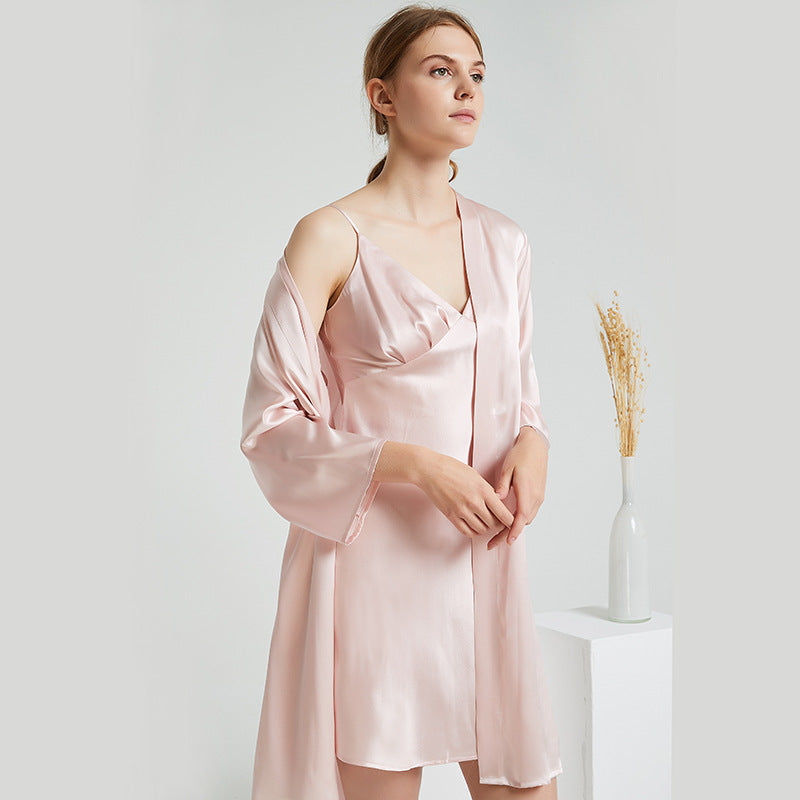 minimal silk slip and robe set with elegant drape