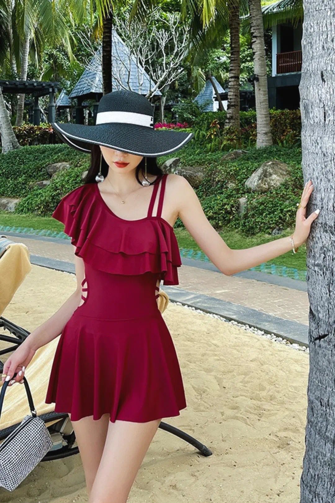 Modest Skirted One Piece Swimwear RedM for Women - Swimwear by CALYPHIA