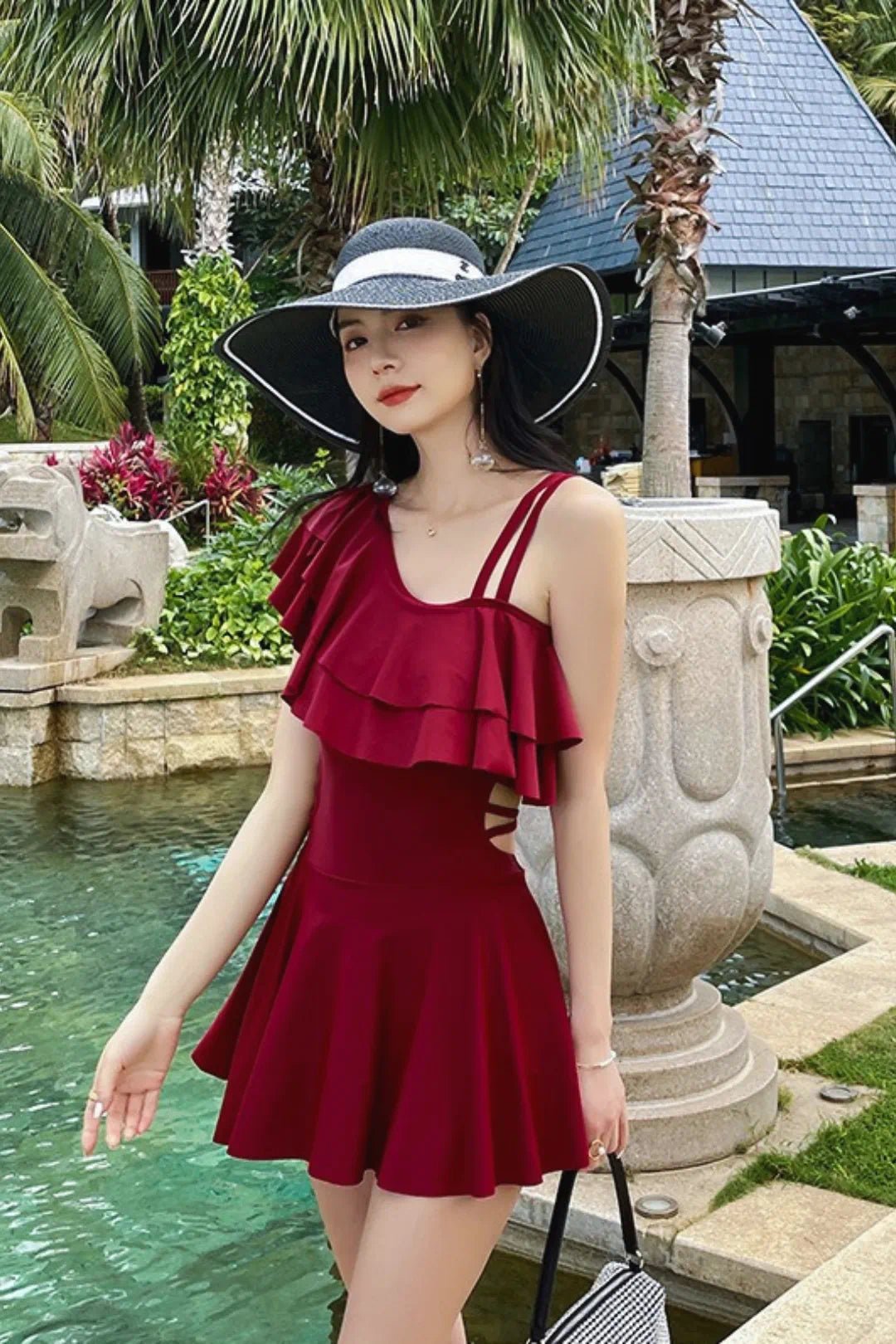 Modest Skirted One Piece Swimwear RedM for Women - Swimwear by CALYPHIA