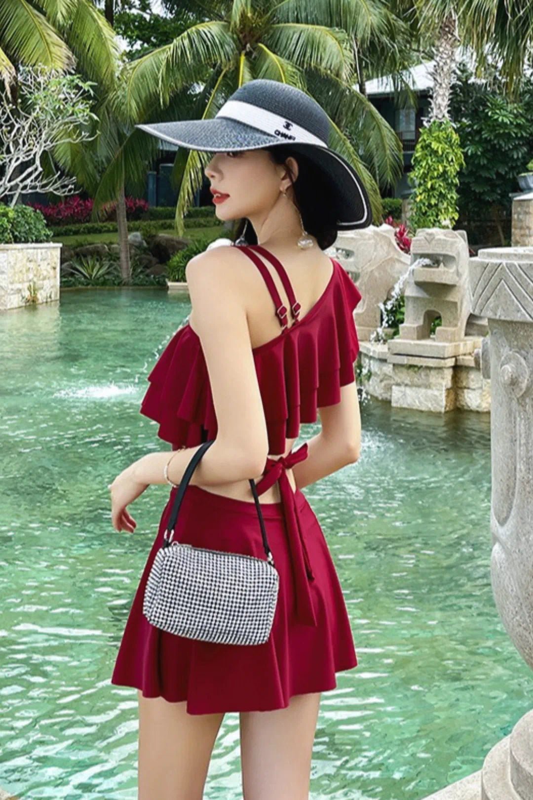 Modest Skirted One Piece Swimwear RedM for Women - Swimwear by CALYPHIA