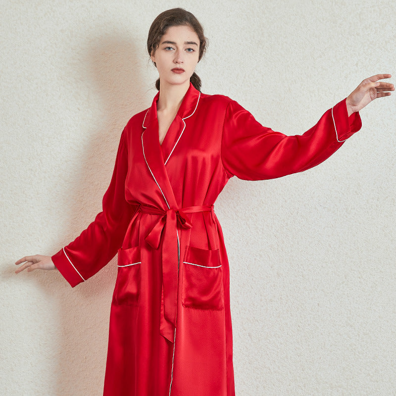 mulberry silk bridal robe long red elegant wedding morning robe