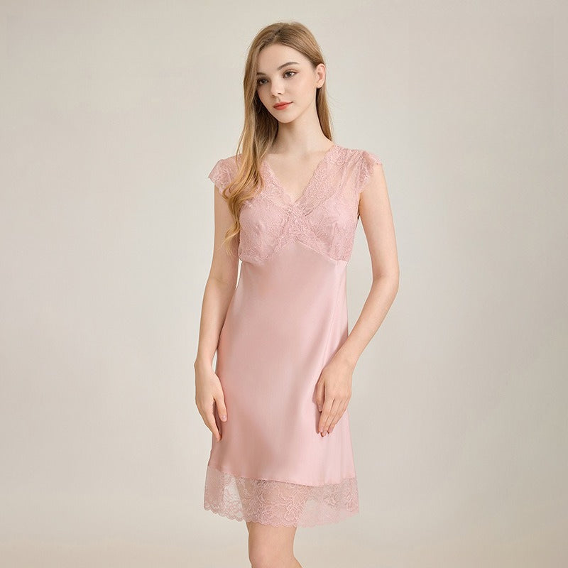 mulberry silk nightdress lace chemise with built in bra elegant short dress