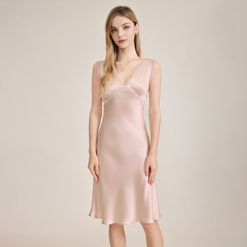 Mulberry silk nightgown women midi length elegant sleepwear