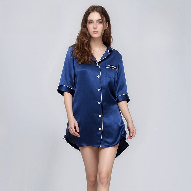 mulberry silk nightshirt blue button down shirt dress relaxed fit