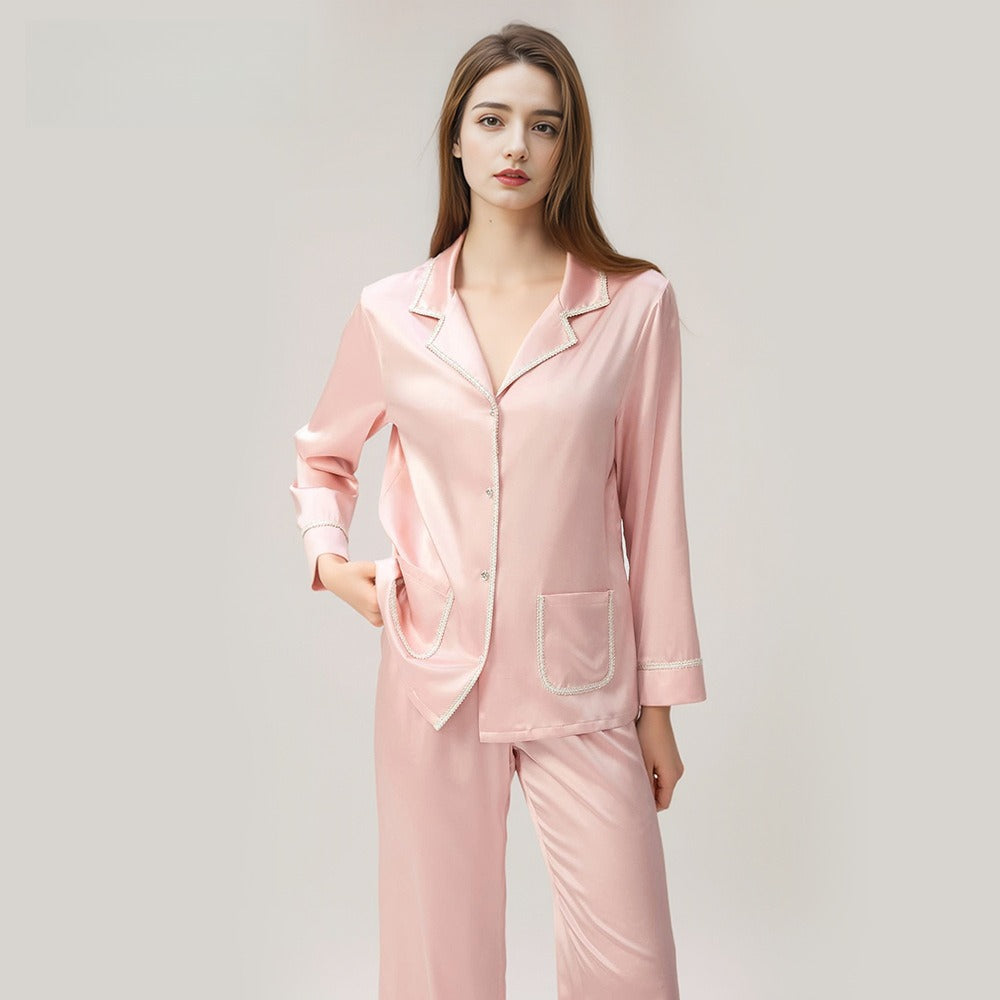 mulberry silk pajama set long sleeve top and pants elegant loungewear