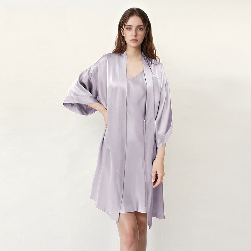 Mulberry silk robe women front view luxury kimono loungewear