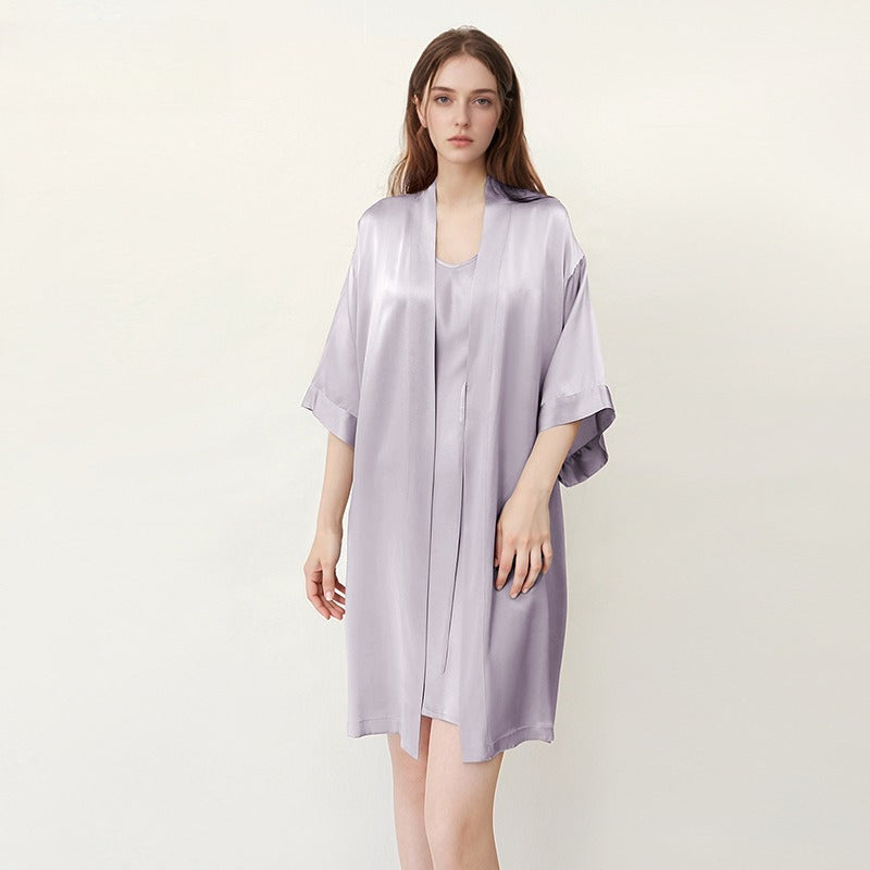 Mulberry silk robe women full length elegant satin kimono style