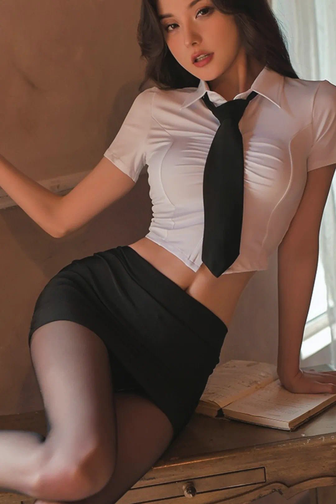 Office Roleplay Lingerie Set WhiteOne Size (Fit for 40–62kg) for Women-Roleplay Lingerie by CALYPHIA