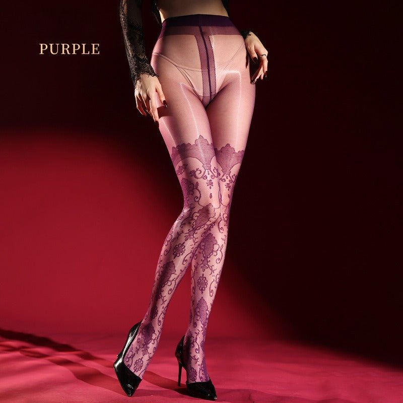 ornamental crotchless pantyhose with sheer glossy finish