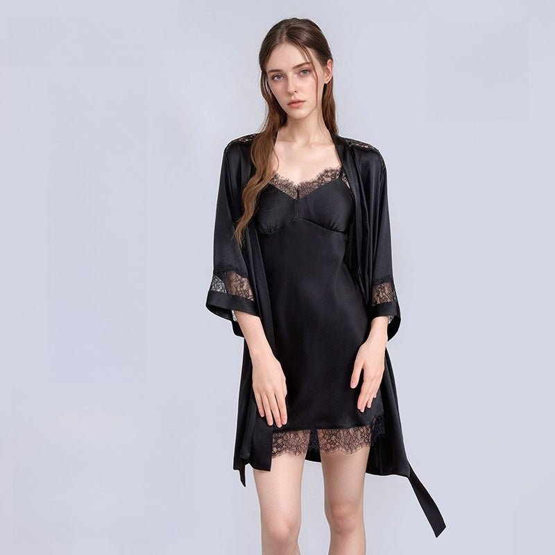 Red silk nightgown set for women with romantic and elegant style