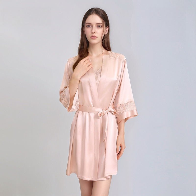 Romantic silk nightgown set with lace trim and feminine silhouette