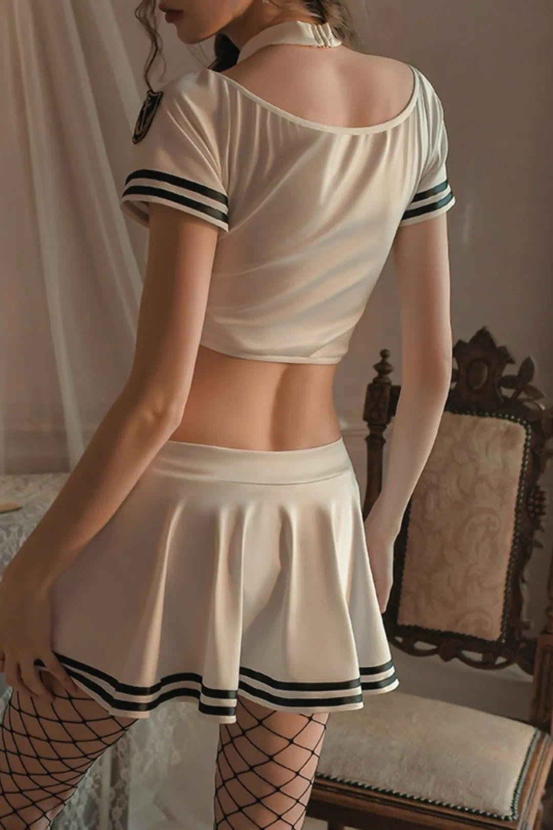 Sailor Roleplay Lingerie Set WhiteOne Size (Fit for 40–62kg) for Women-Roleplay Lingerie by CALYPHIA