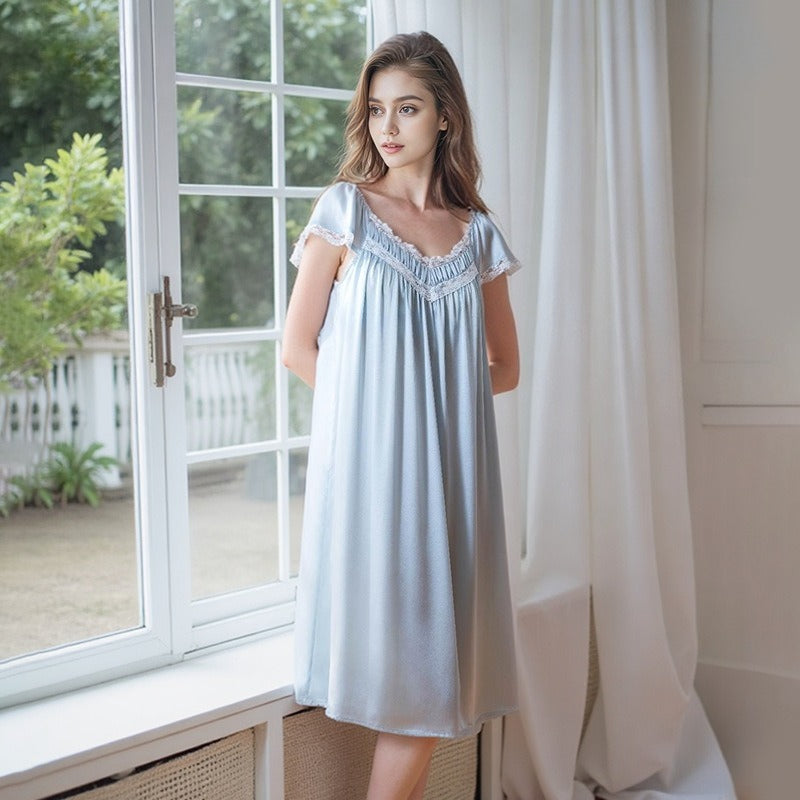 Silk nightgown women front view with soft flowing silhouette